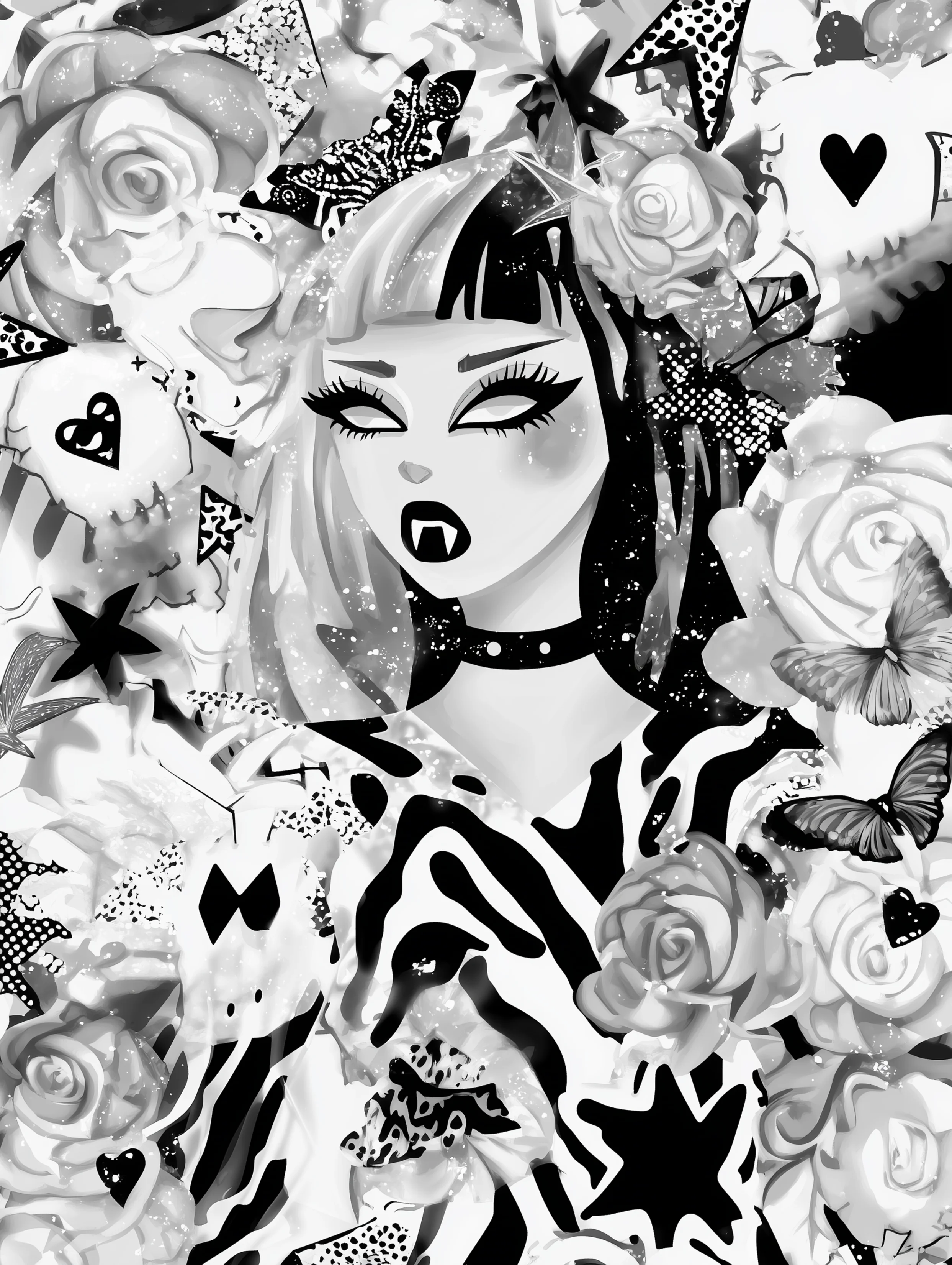 Free printable vampire coloring page for adults featuring a pretty vampire looking left